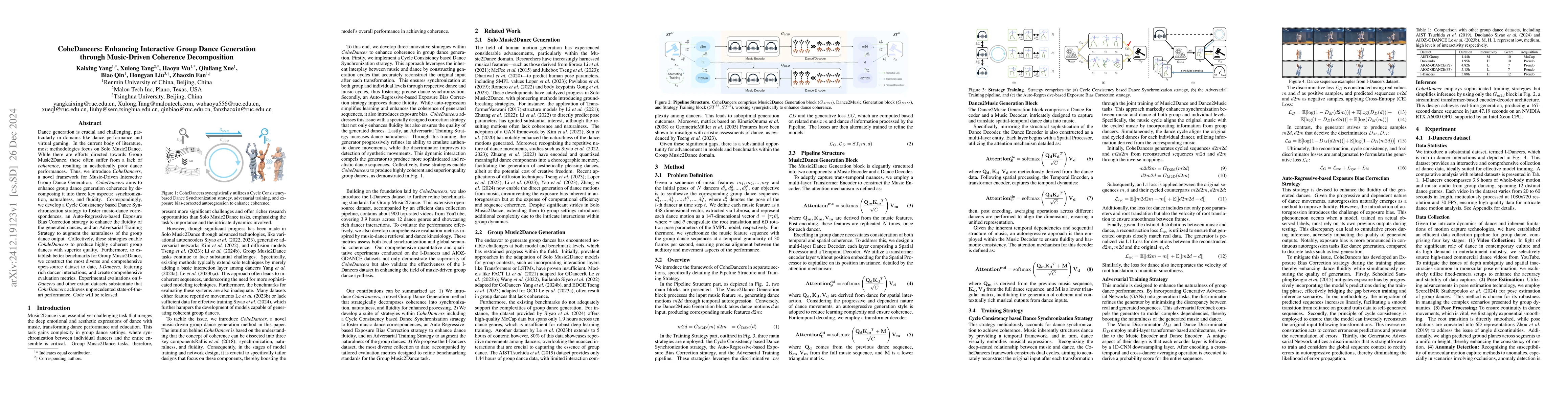 Thumbnail for CoheDancers: Enhancing Interactive Group Dance Generation through
  Music-Driven Coherence Decomposition