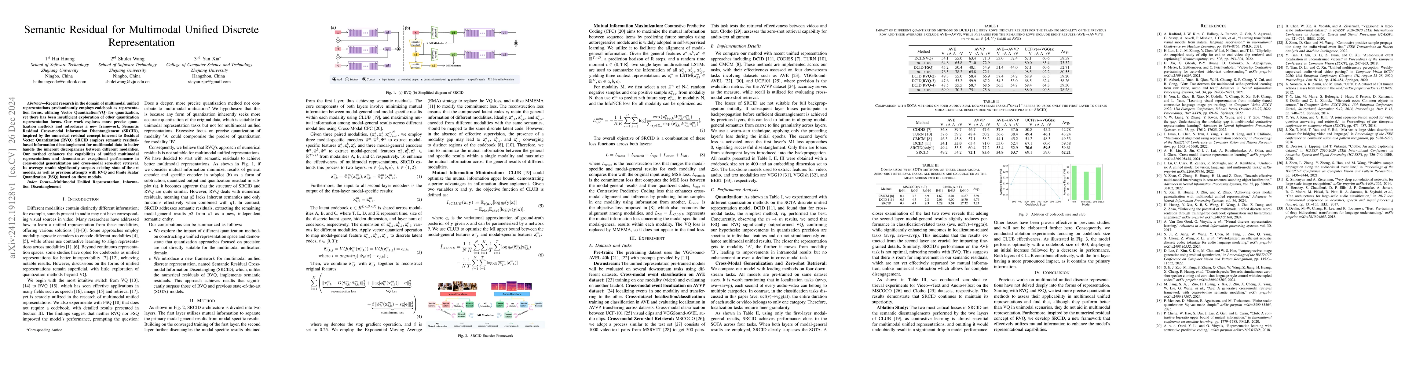 Thumbnail for Semantic Residual for Multimodal Unified Discrete Representation