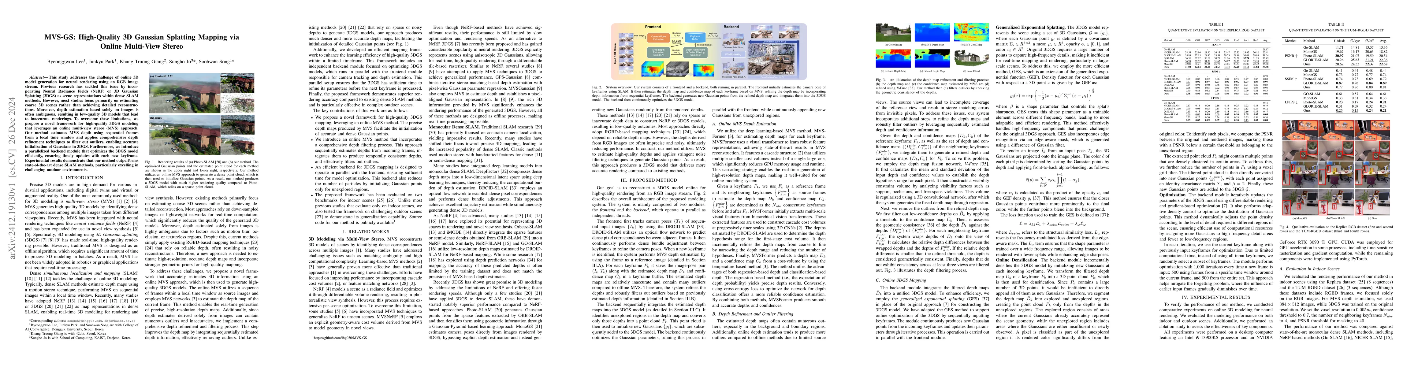 Thumbnail for MVS-GS: High-Quality 3D Gaussian Splatting Mapping via Online Multi-View
  Stereo