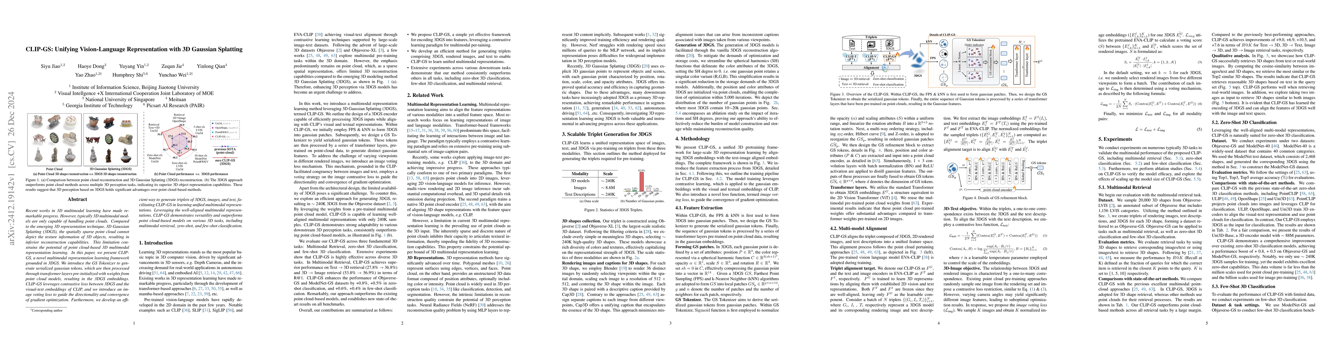 Thumbnail for CLIP-GS: Unifying Vision-Language Representation with 3D Gaussian
  Splatting