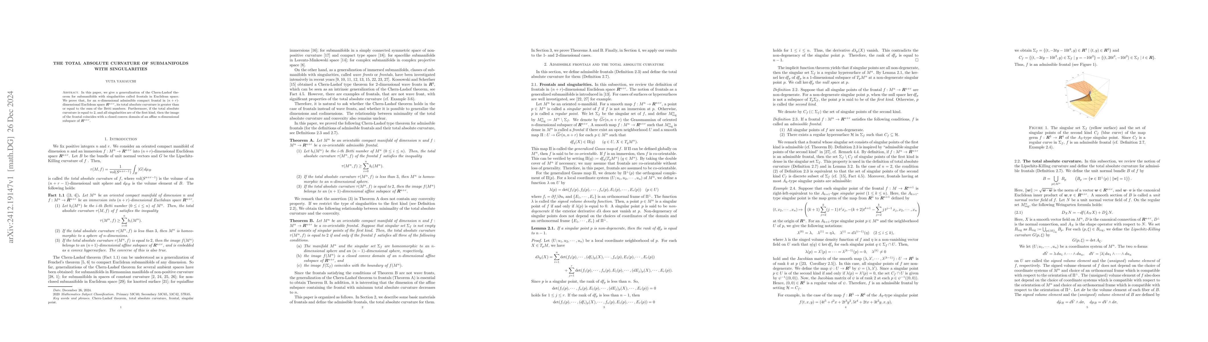 Thumbnail for The total absolute curvature of submanifolds with singularities