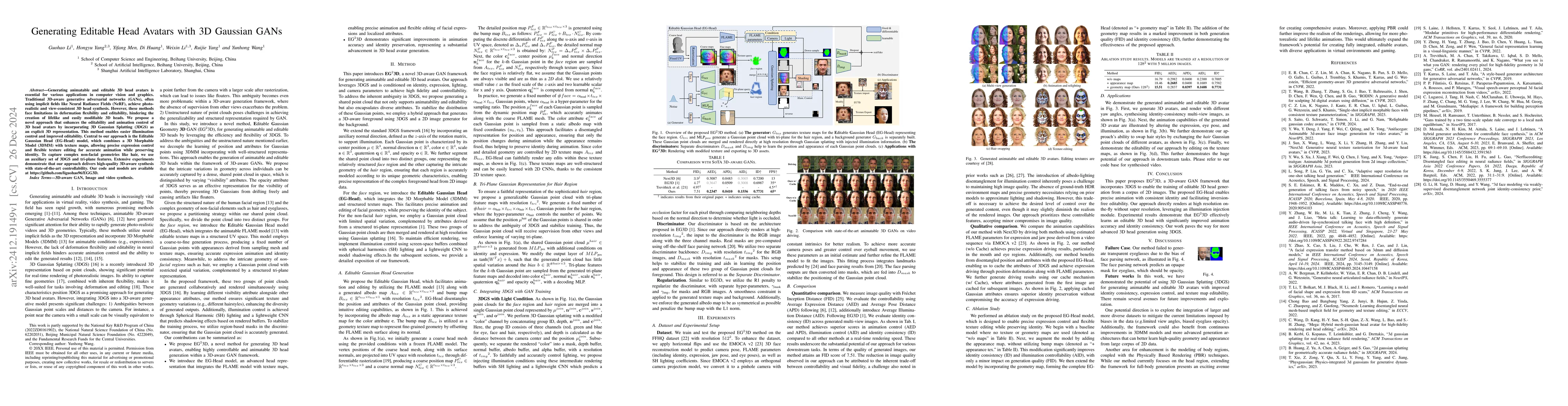 Thumbnail for Generating Editable Head Avatars with 3D Gaussian GANs