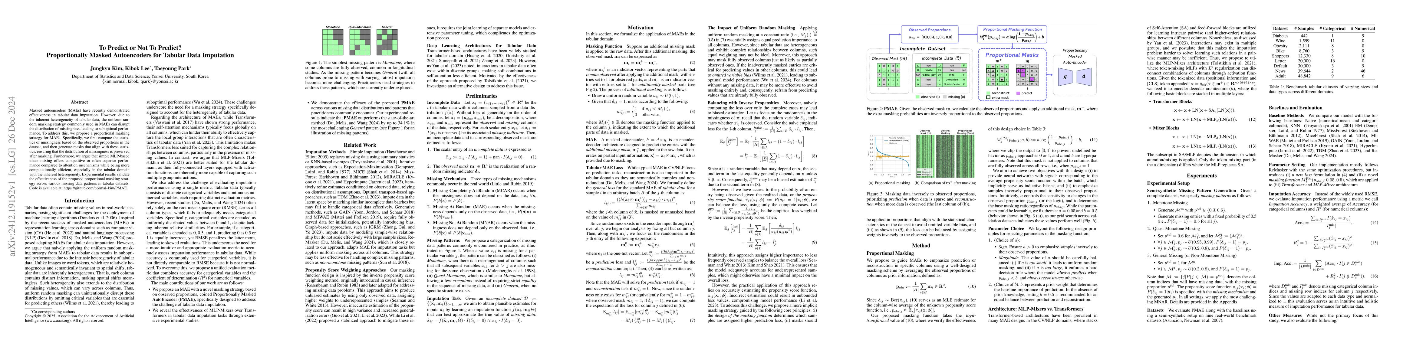 Thumbnail for To Predict or Not To Predict? Proportionally Masked Autoencoders for
  Tabular Data Imputation
