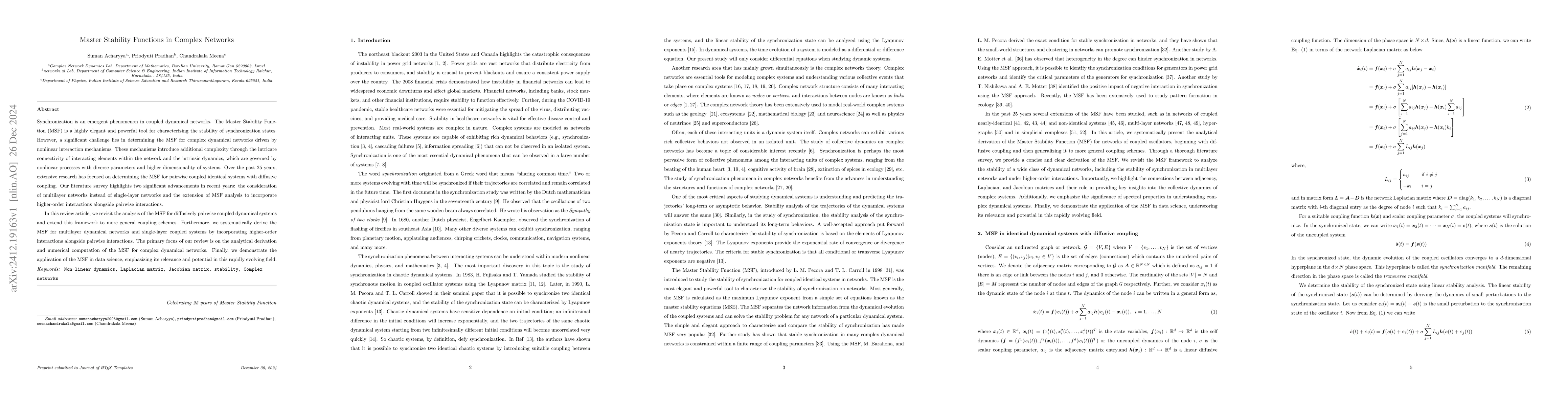 Thumbnail for Master Stability Functions in Complex Networks