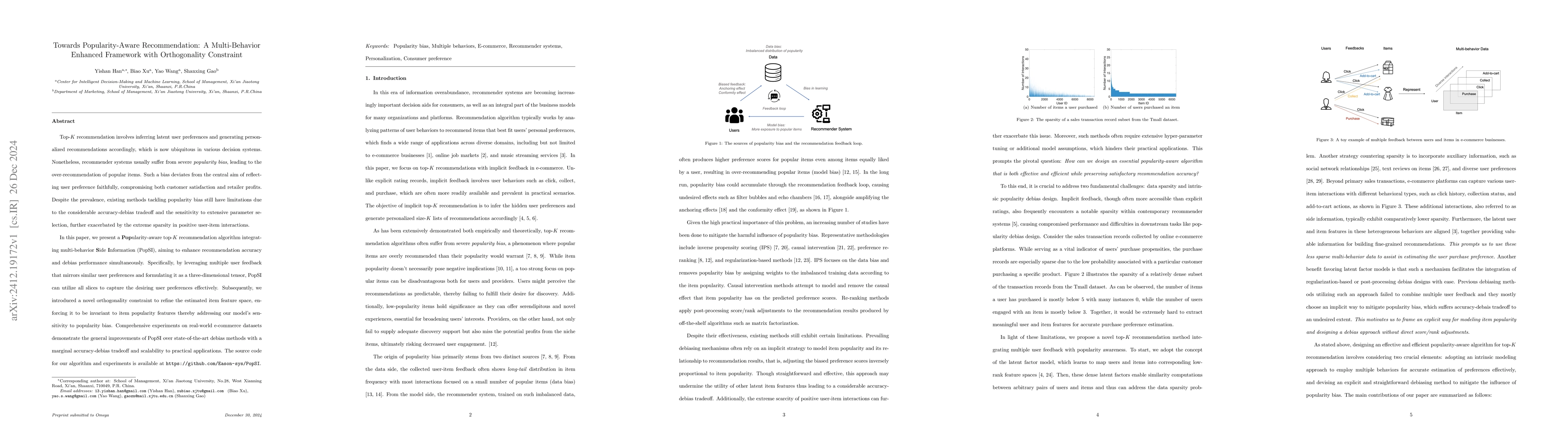 Thumbnail for Towards Popularity-Aware Recommendation: A Multi-Behavior Enhanced
  Framework with Orthogonality Constraint
