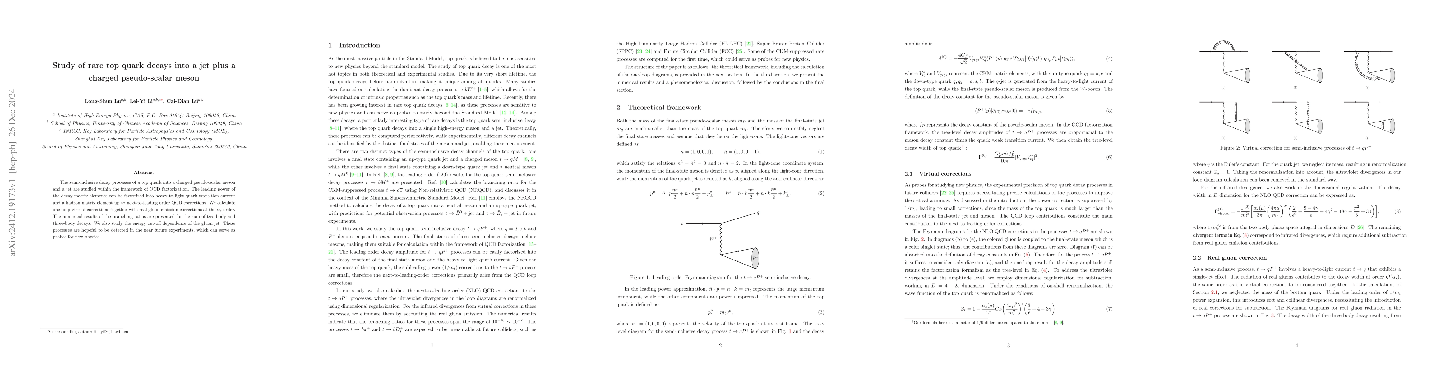 Thumbnail for Study of rare top quark decays into a jet plus a charged pseudo-scalar
  meson