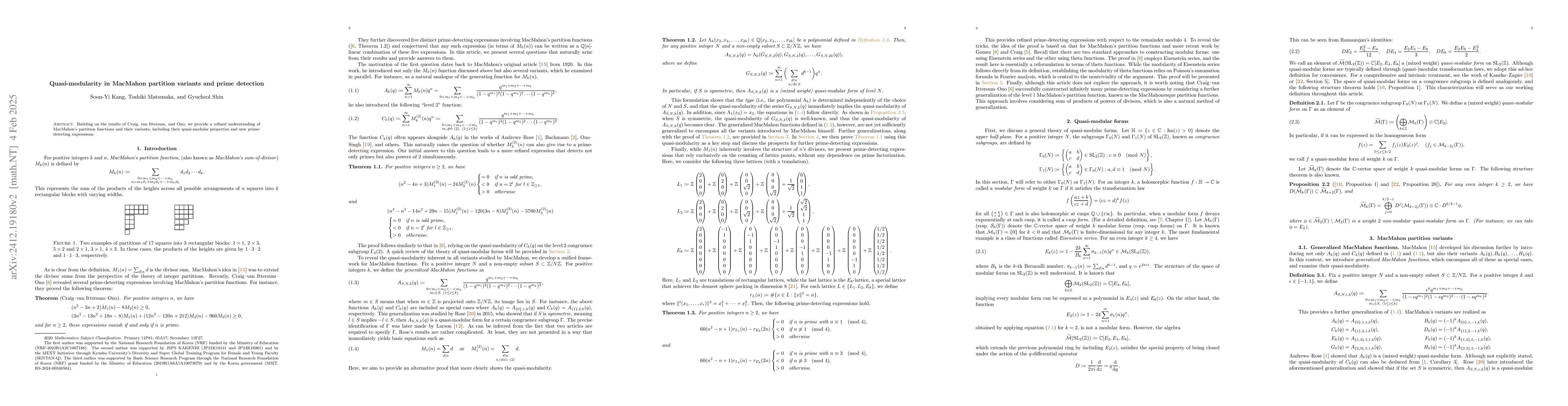 Thumbnail for Quasi-modularity in MacMahon partition variants and prime detection