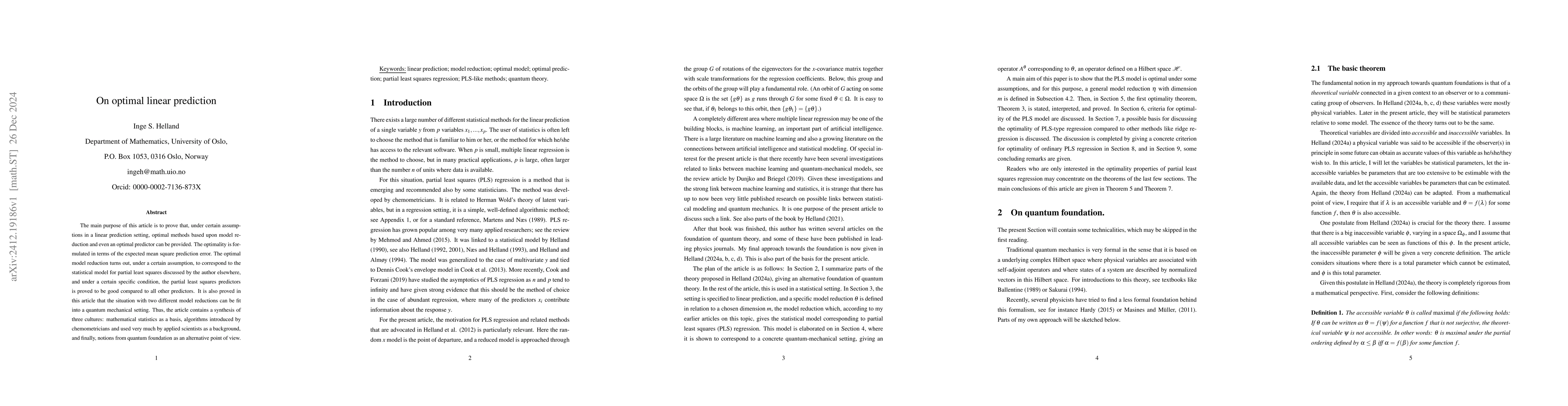 Thumbnail for On optimal linear prediction