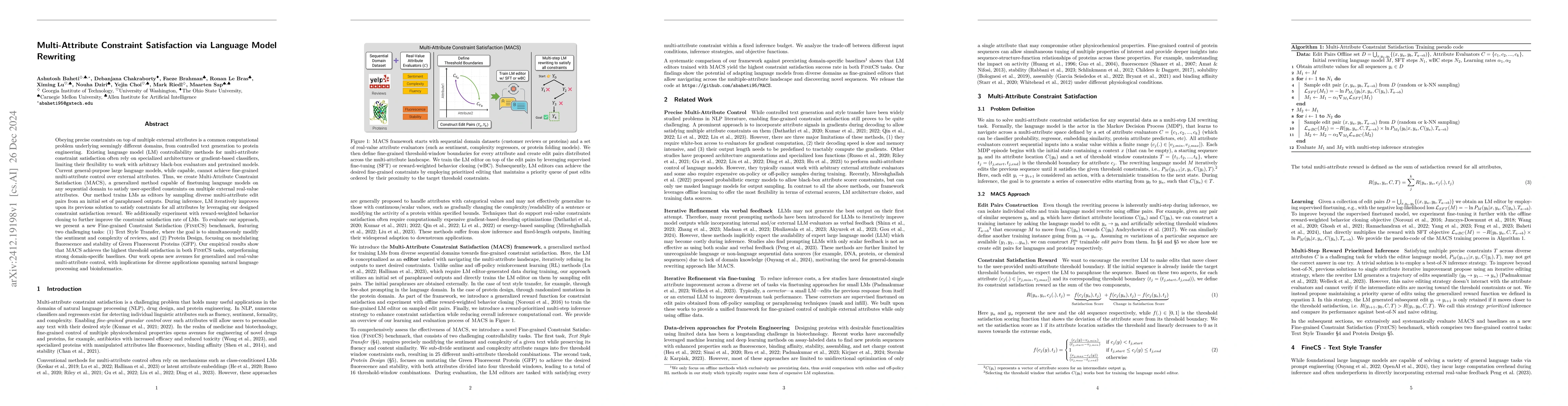 Thumbnail for Multi-Attribute Constraint Satisfaction via Language Model Rewriting