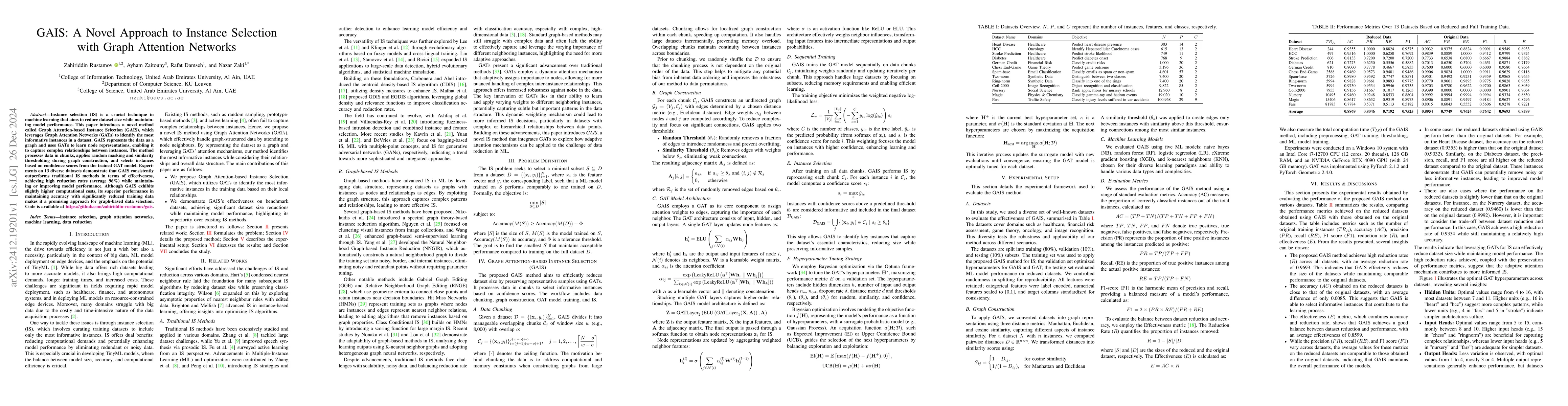 Thumbnail for GAIS: A Novel Approach to Instance Selection with Graph Attention
  Networks