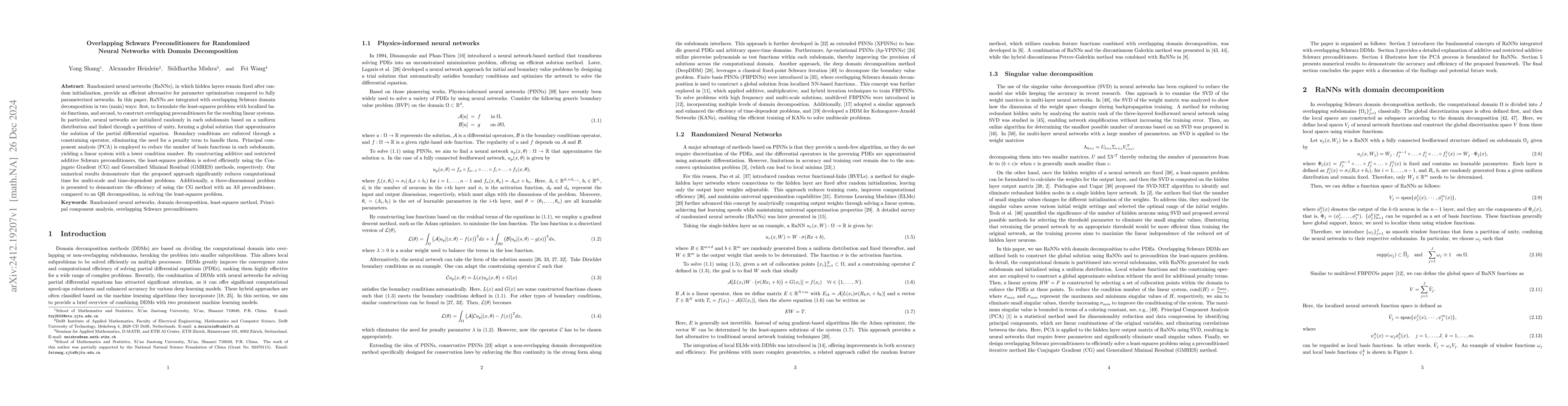 Thumbnail for Overlapping Schwarz Preconditioners for Randomized Neural Networks with
  Domain Decomposition