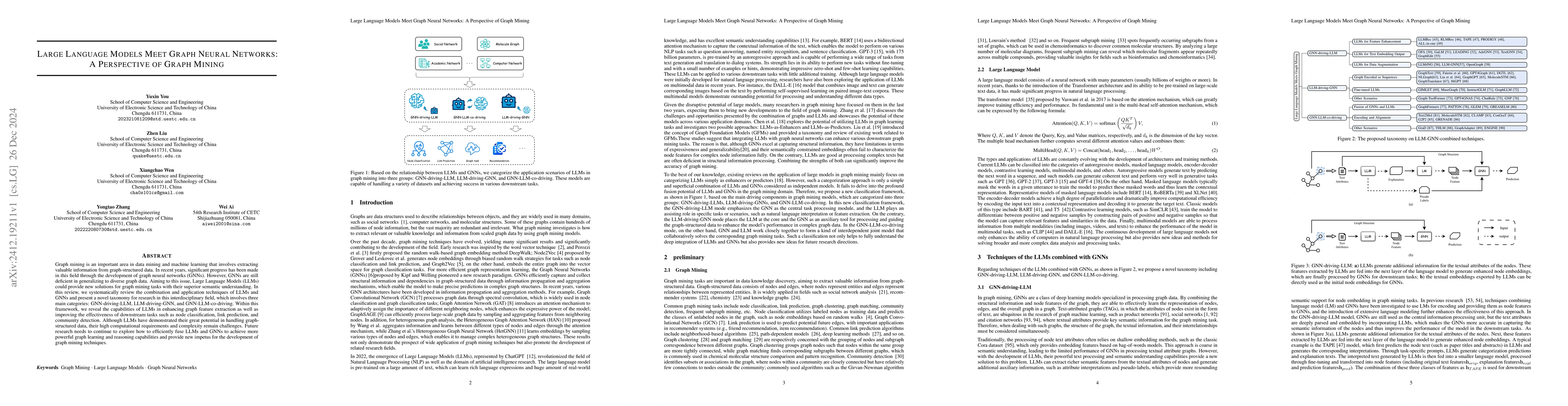 Thumbnail for Large Language Models Meet Graph Neural Networks: A Perspective of Graph
  Mining