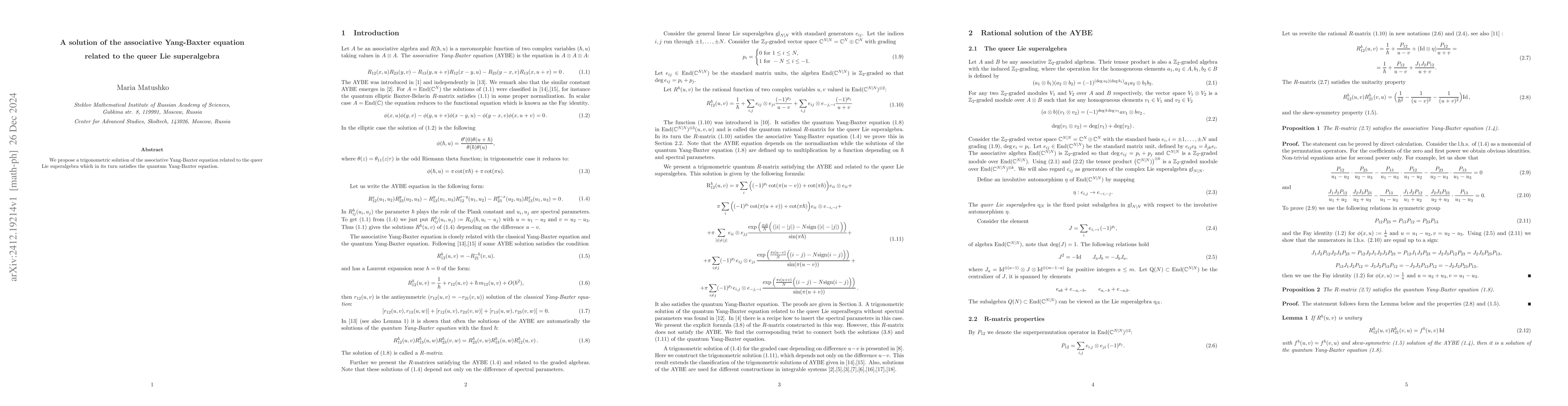 Thumbnail for A solution of the associative Yang-Baxter equation related to the queer
  Lie superalgebra