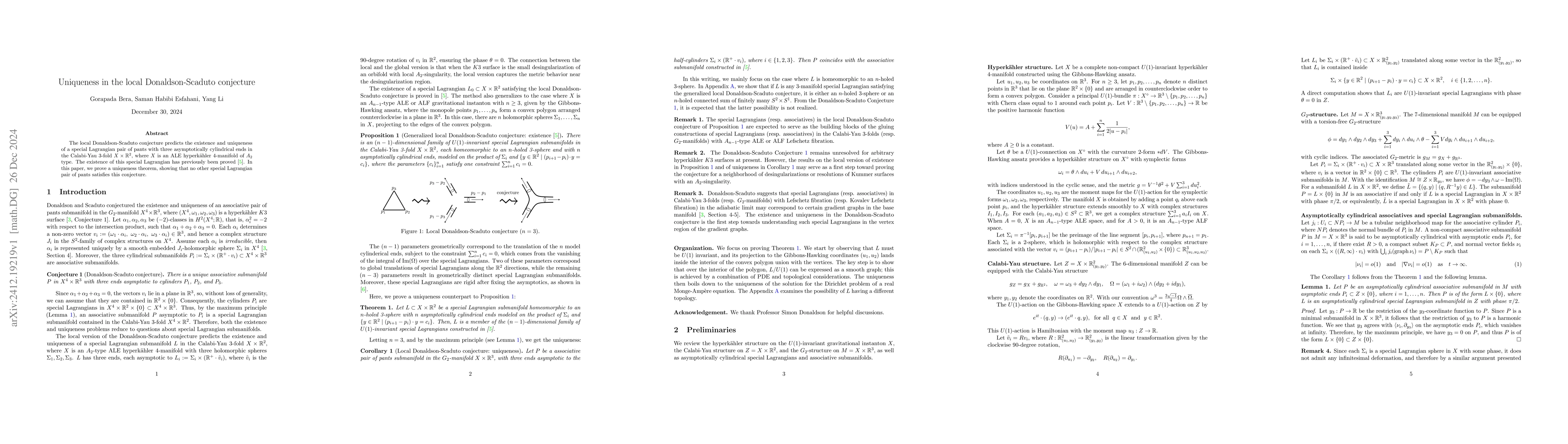 Thumbnail for Uniqueness in the local Donaldson-Scaduto conjecture