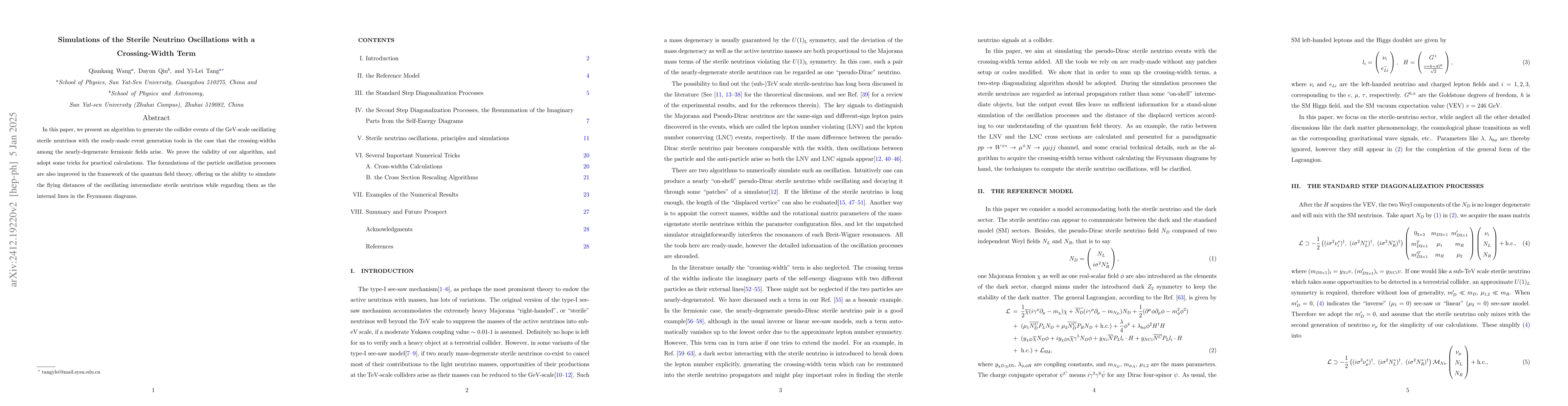 Thumbnail for Simulations of the Sterile Neutrino Oscillations with a Crossing-Width
  Term