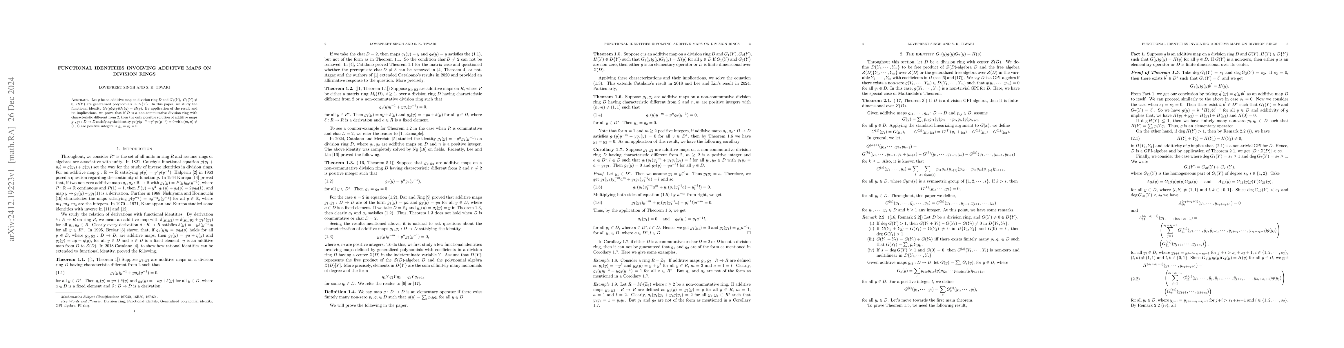 Thumbnail for Functional identities involving additive maps on division rings