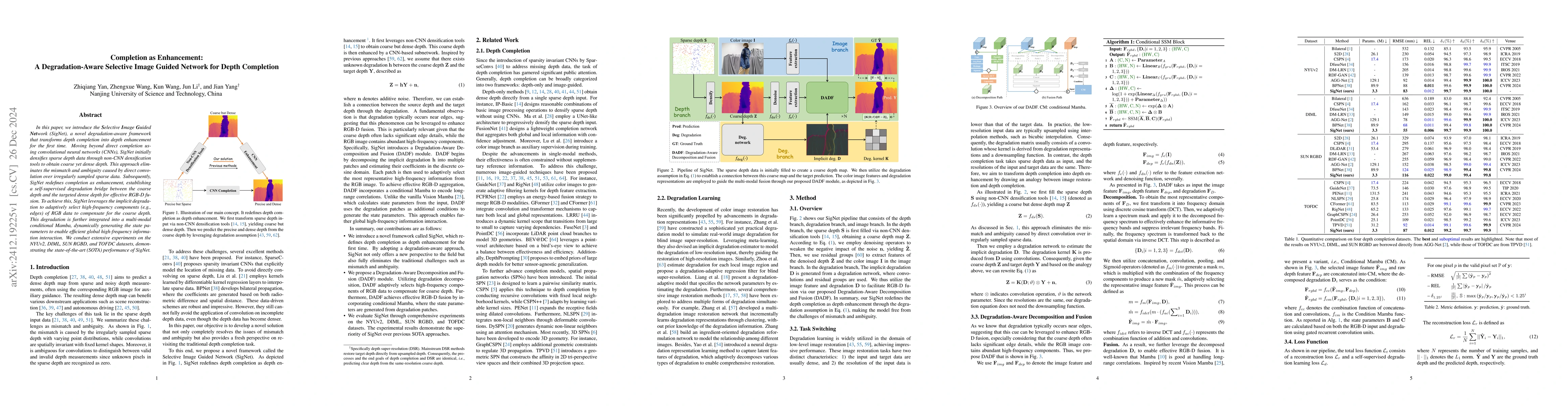 Thumbnail for Completion as Enhancement: A Degradation-Aware Selective Image Guided
  Network for Depth Completion