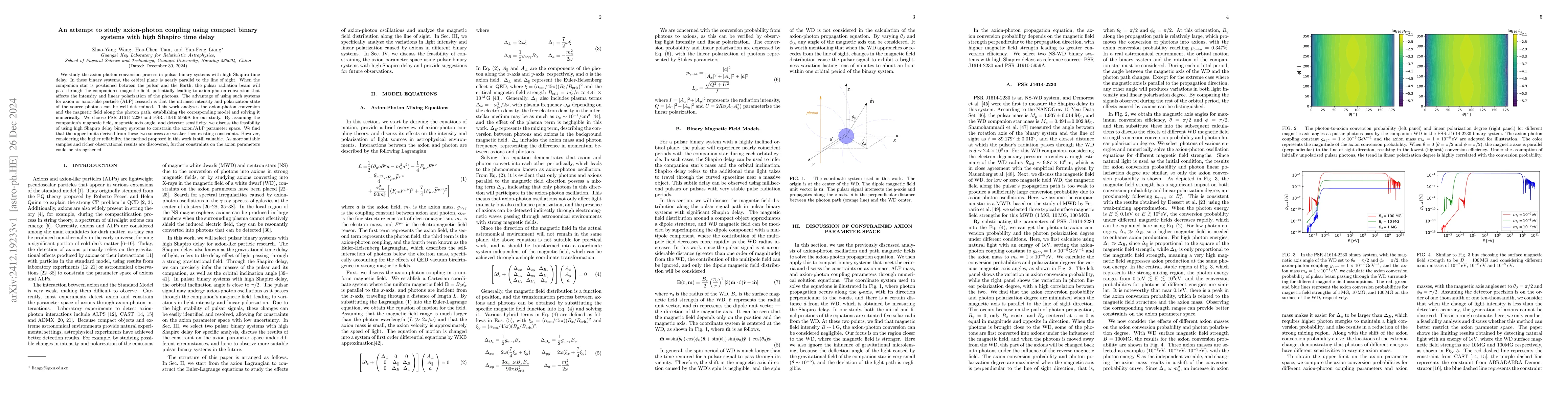 Thumbnail for An attempt to study axion-photon coupling using compact binary systems
  with high Shapiro time delay