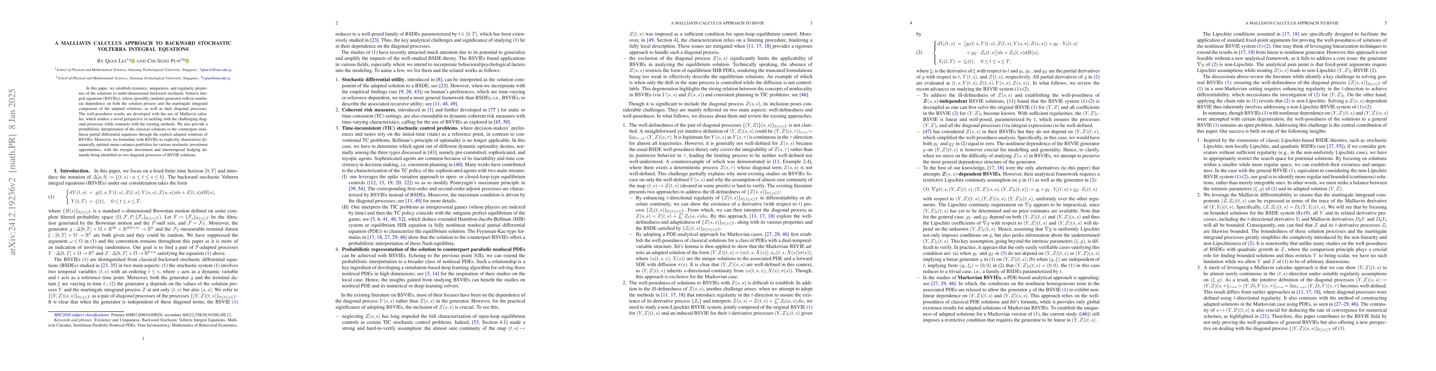 Thumbnail for A Malliavin Calculus Approach to Backward Stochastic Volterra Integral
  Equations
