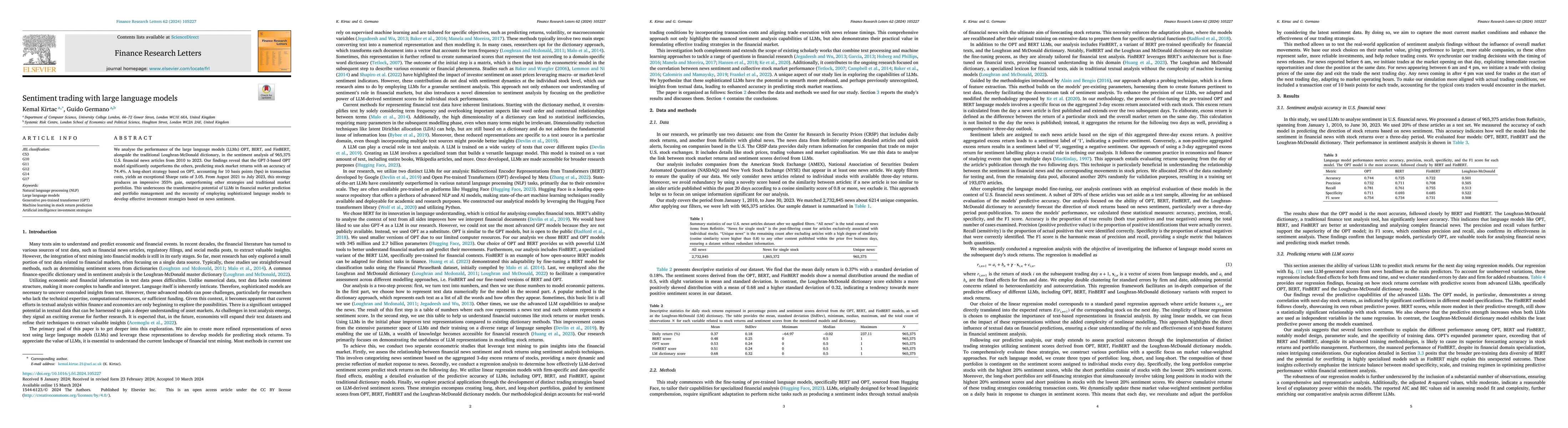 Thumbnail for Sentiment trading with large language models
