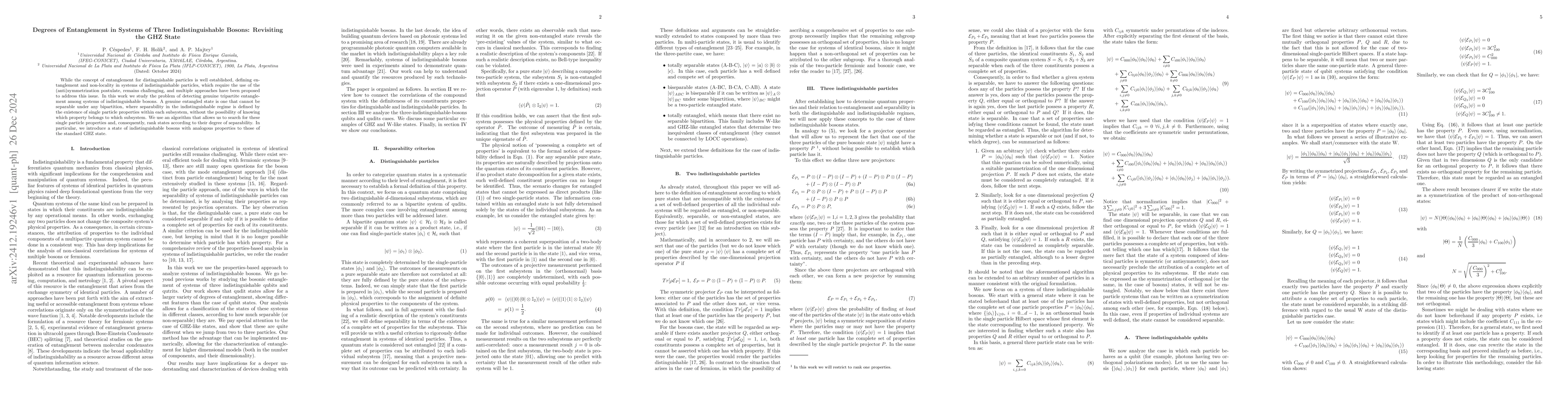 Thumbnail for Degrees of Entanglement in Systems of Three Indistinguishable Bosons:
  Revisiting the GHZ State