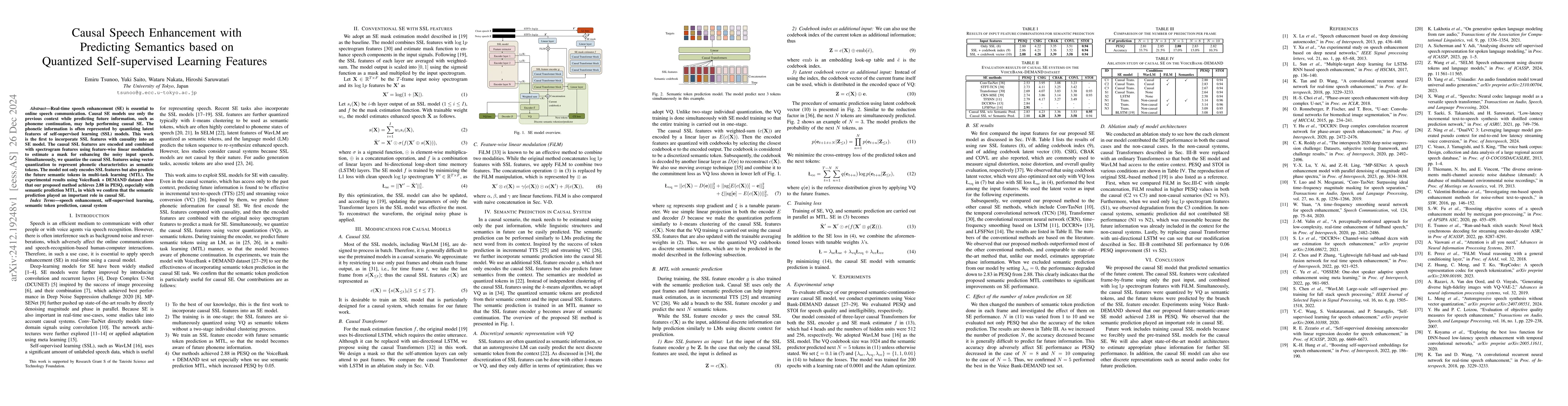 Thumbnail for Causal Speech Enhancement with Predicting Semantics based on Quantized
  Self-supervised Learning Features