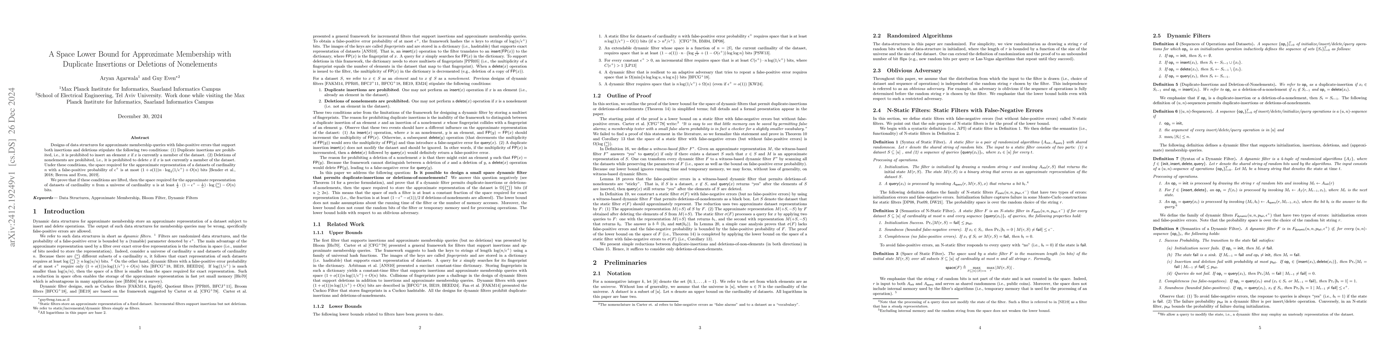 Thumbnail for A Space Lower Bound for Approximate Membership with Duplicate Insertions
  or Deletions of Nonelements