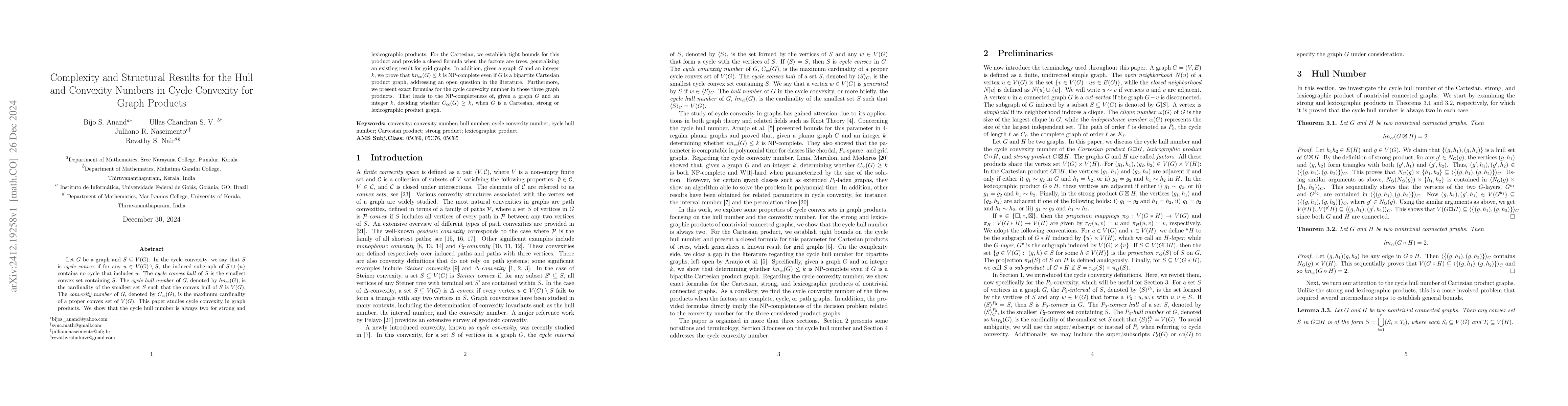Thumbnail for Complexity and Structural Results for the Hull and Convexity Numbers in
  Cycle Convexity for Graph Products