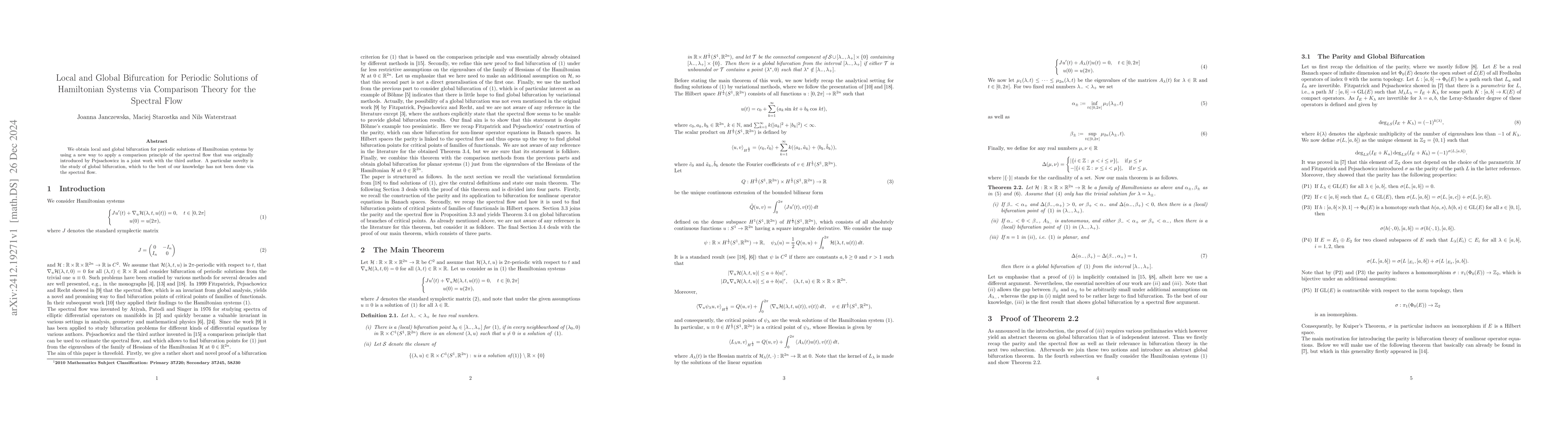 Thumbnail for Local and Global Bifurcation for Periodic Solutions of Hamiltonian
  Systems via Comparison Theory for the Spectral Flow