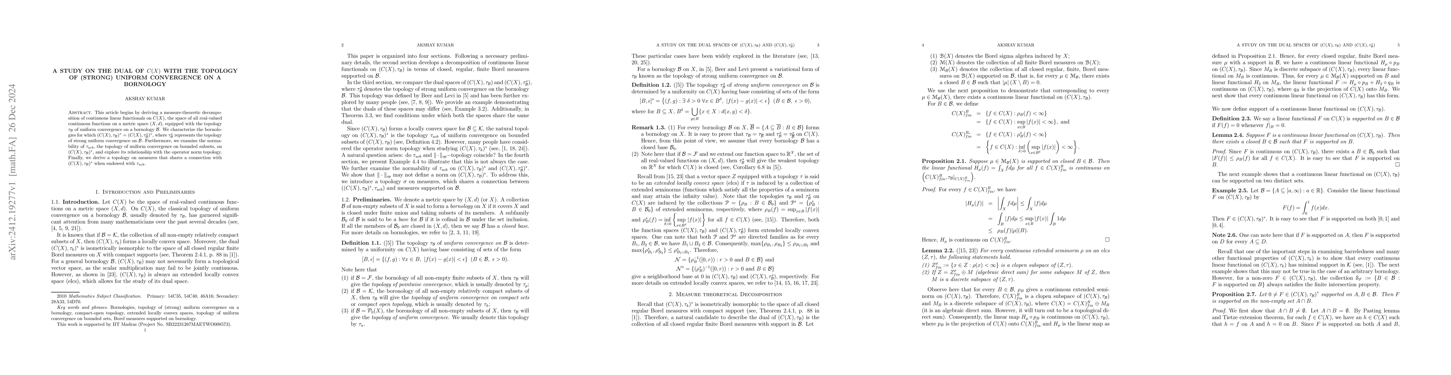 Thumbnail for A study on the dual of $C(X)$ with the topology of (strong) uniform
  convergence on a bornology