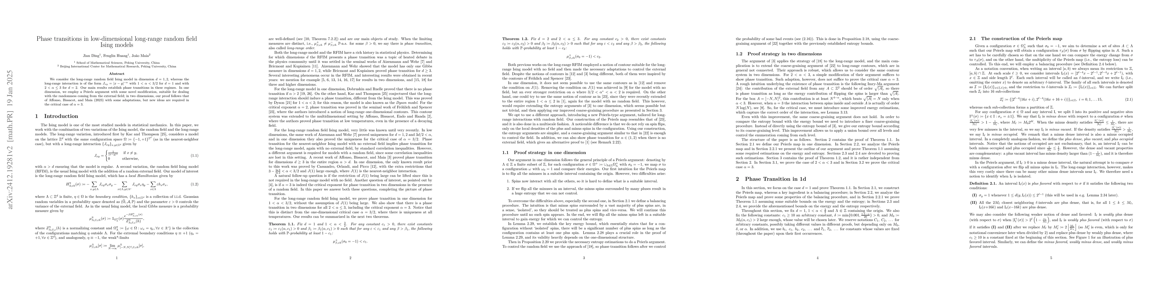 Thumbnail for Phase transitions in low-dimensional long-range random field Ising
  models