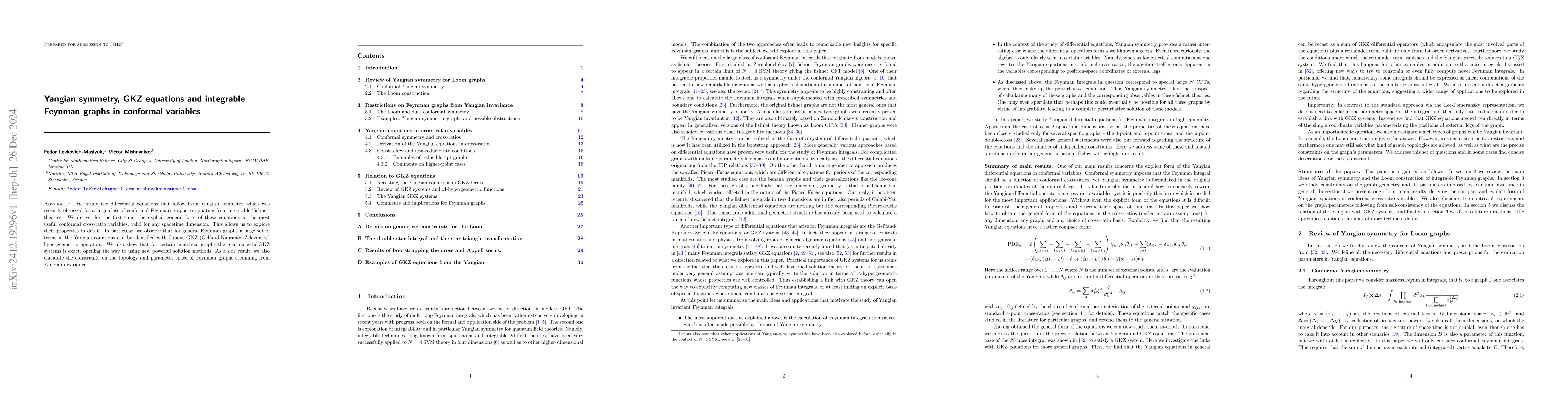 Thumbnail for Yangian symmetry, GKZ equations and integrable Feynman graphs in
  conformal variables