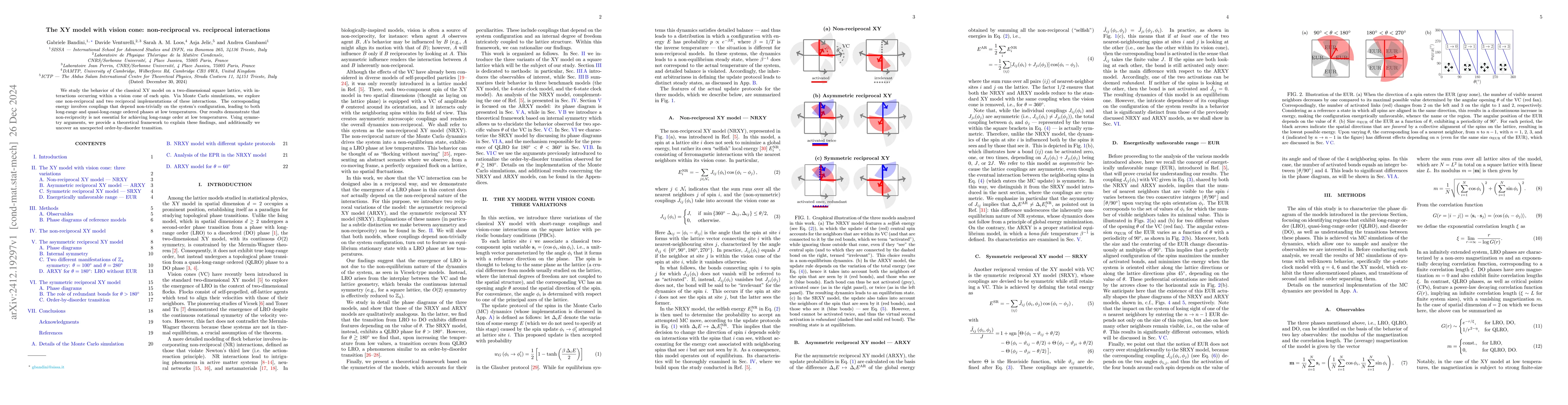Thumbnail for The XY model with vision cone: non-reciprocal vs. reciprocal
  interactions