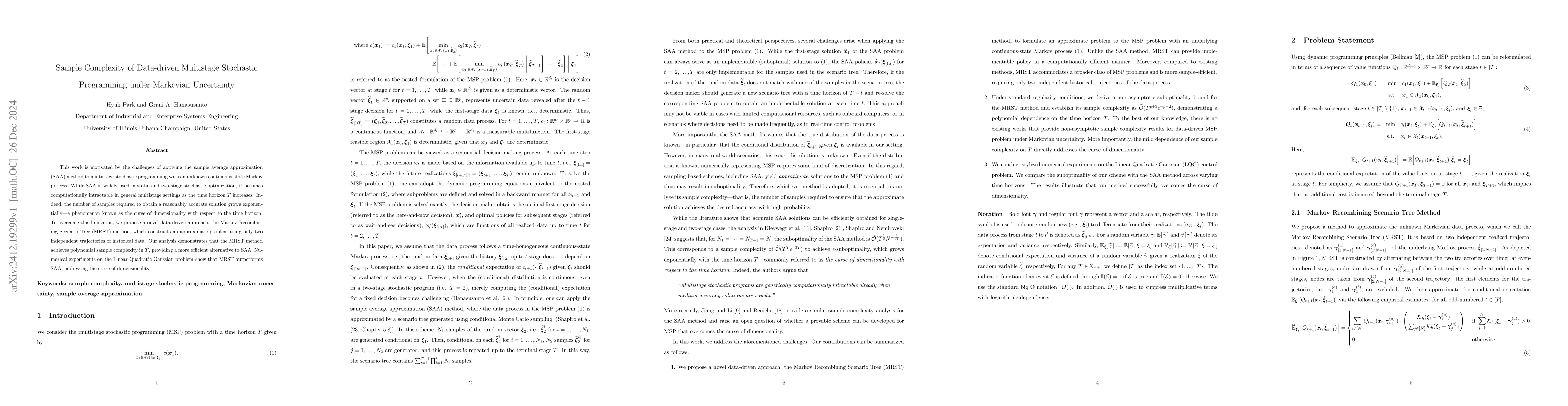 Thumbnail for Sample Complexity of Data-driven Multistage Stochastic Programming under
  Markovian Uncertainty