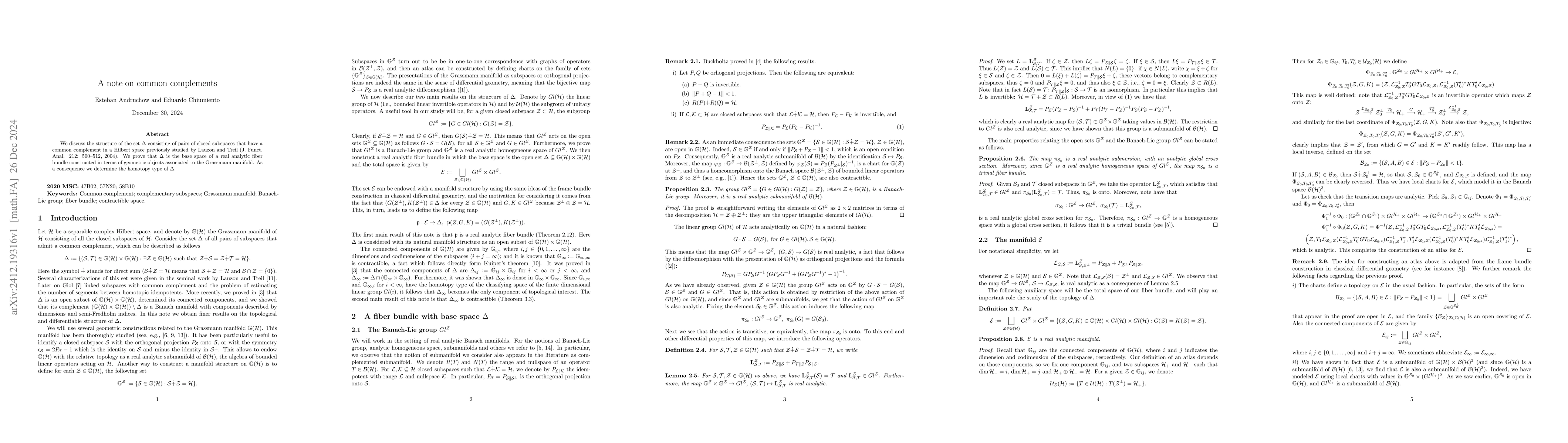 Thumbnail for A note on common complements