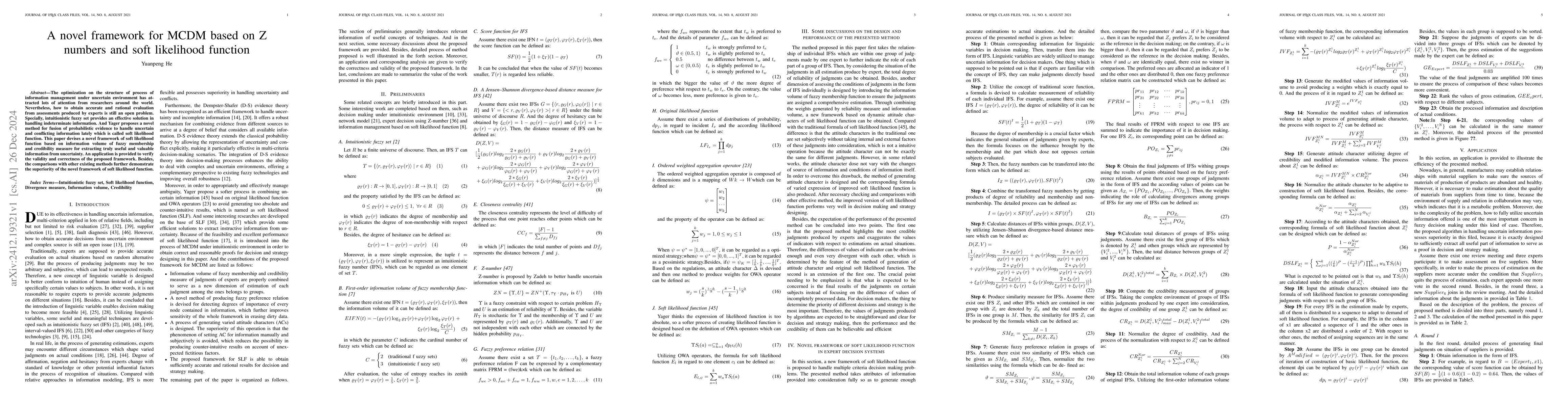 Thumbnail for A novel framework for MCDM based on Z numbers and soft likelihood
  function