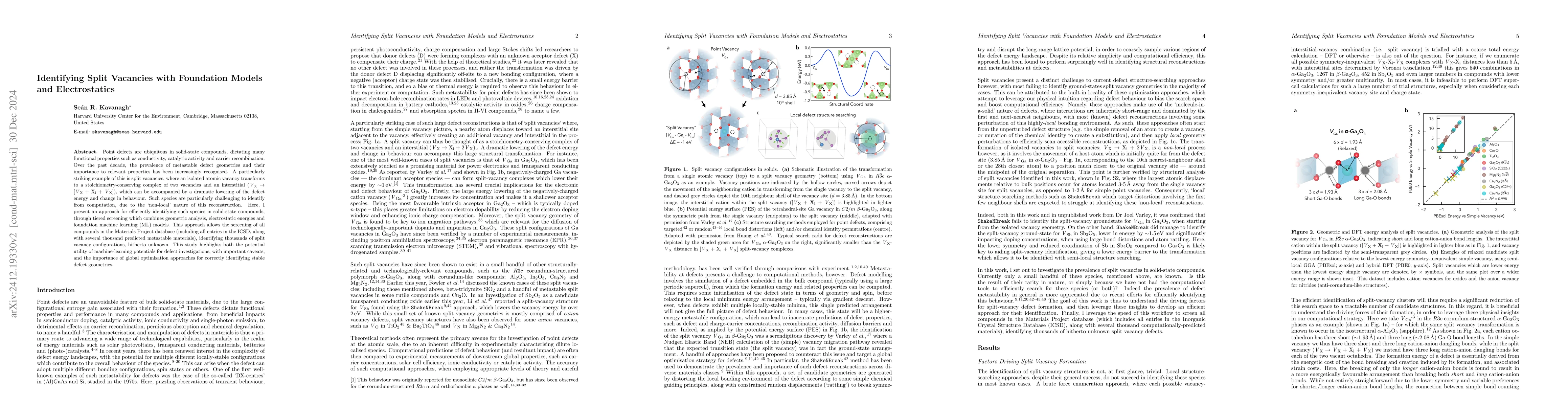 Thumbnail for Identifying Split Vacancies with Foundation Models and Electrostatics