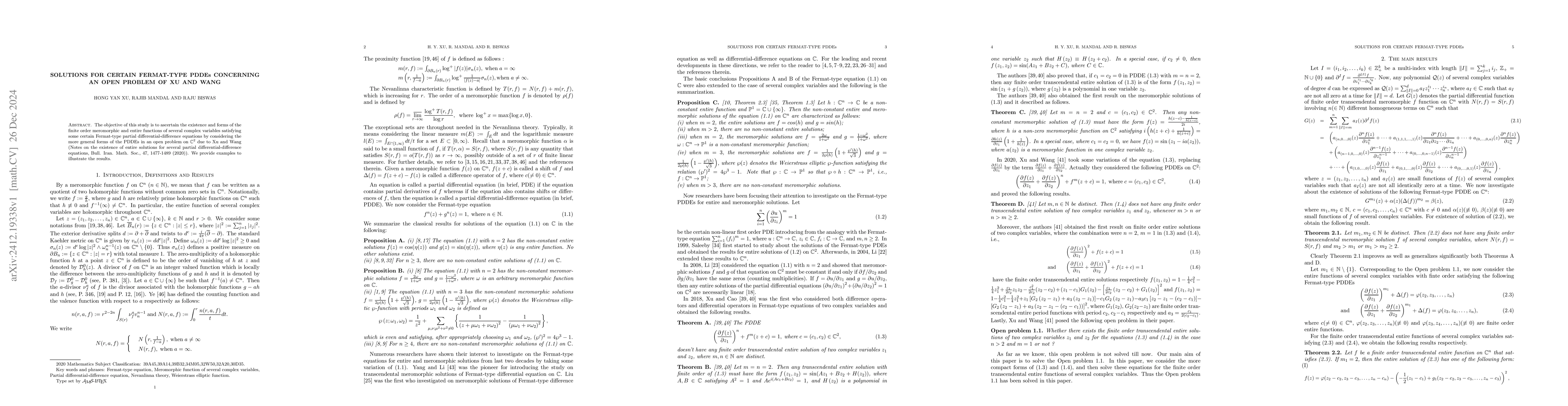 Thumbnail for Solutions for certain Fermat-type PDDEs concerning an open problem of Xu
  and Wang