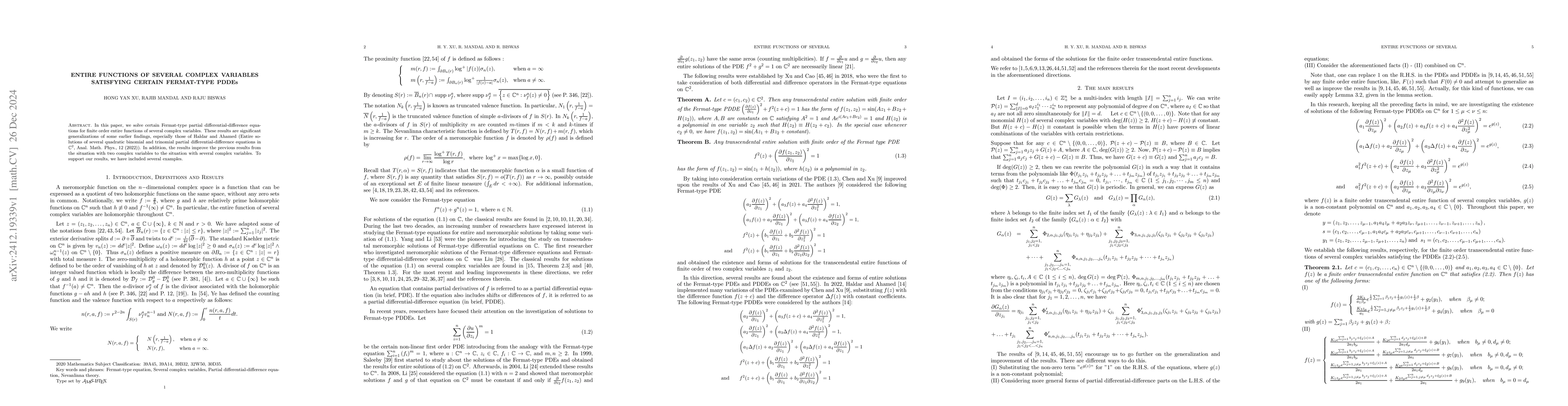 Thumbnail for Entire functions of several complex variables satisfying certain
  Fermat-type PDDEs