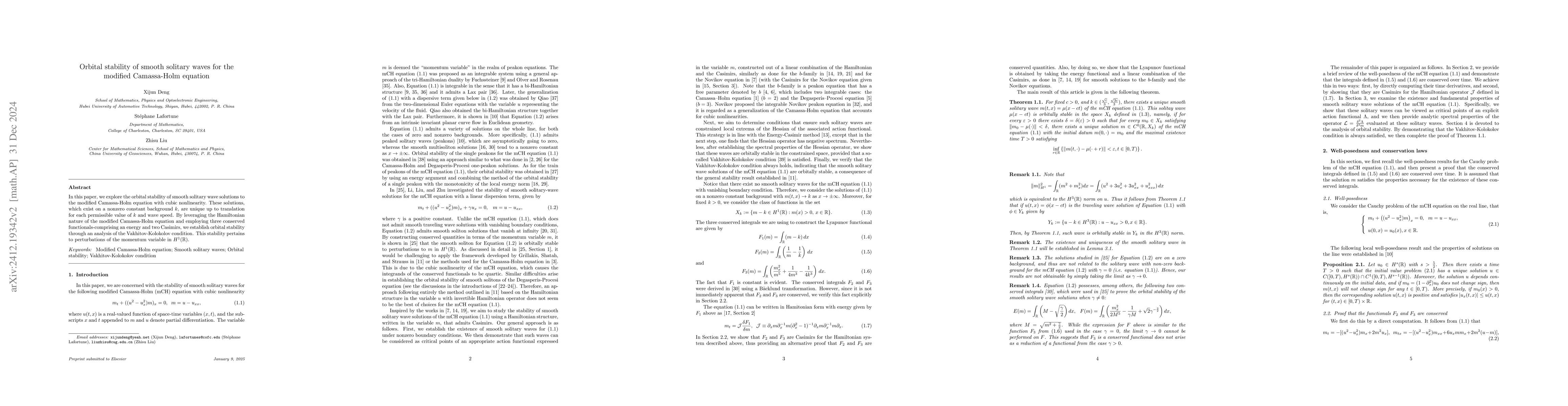 Thumbnail for Orbital stability of smooth solitary waves for the modified Camassa-Holm
  equation