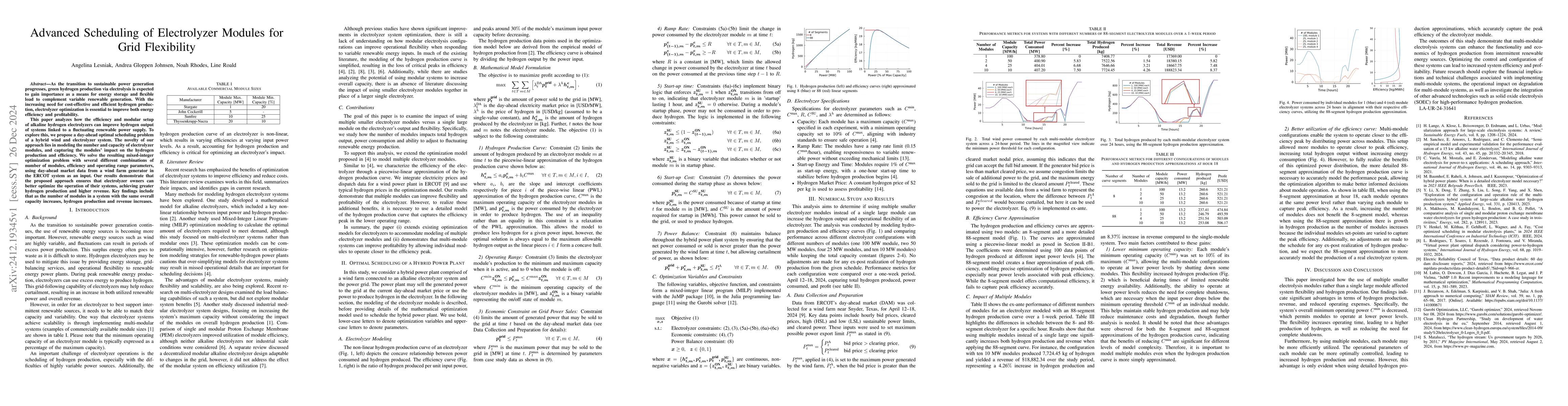 Thumbnail for Advanced Scheduling of Electrolyzer Modules for Grid Flexibility
