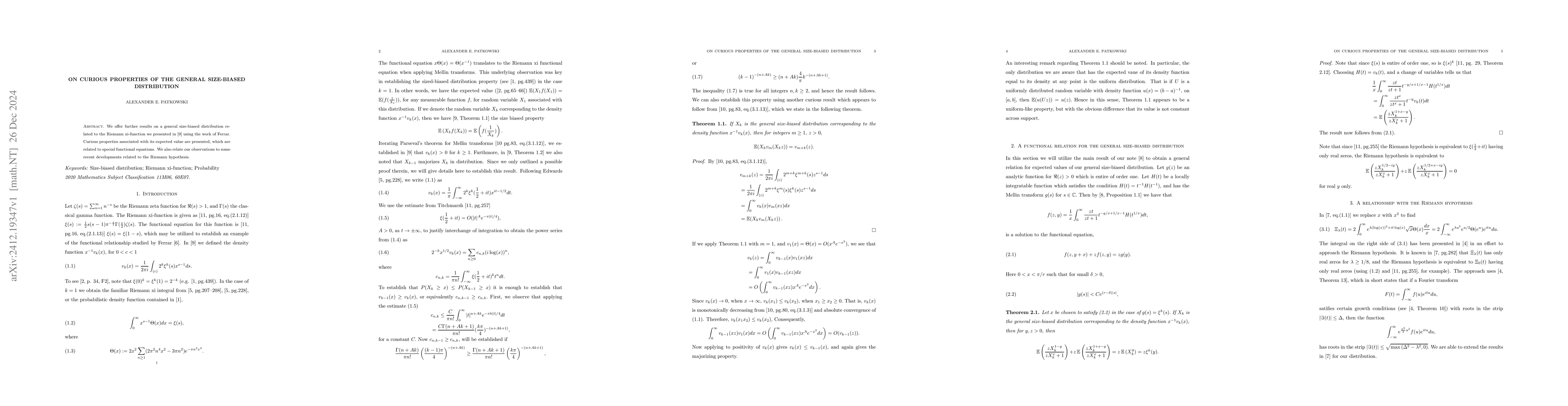Thumbnail for On Curious properties of the general size-biased distribution