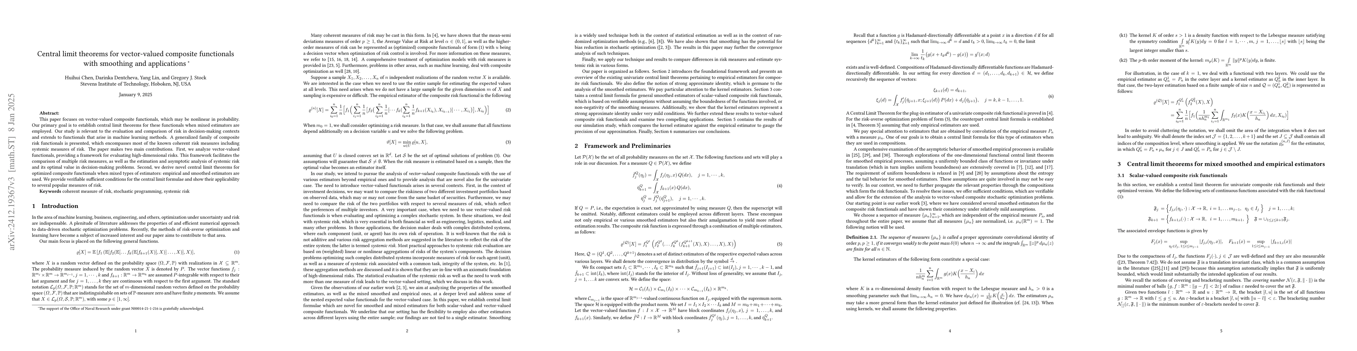 Thumbnail for Central limit theorems for vector-valued composite functionals with
  smoothing and applications