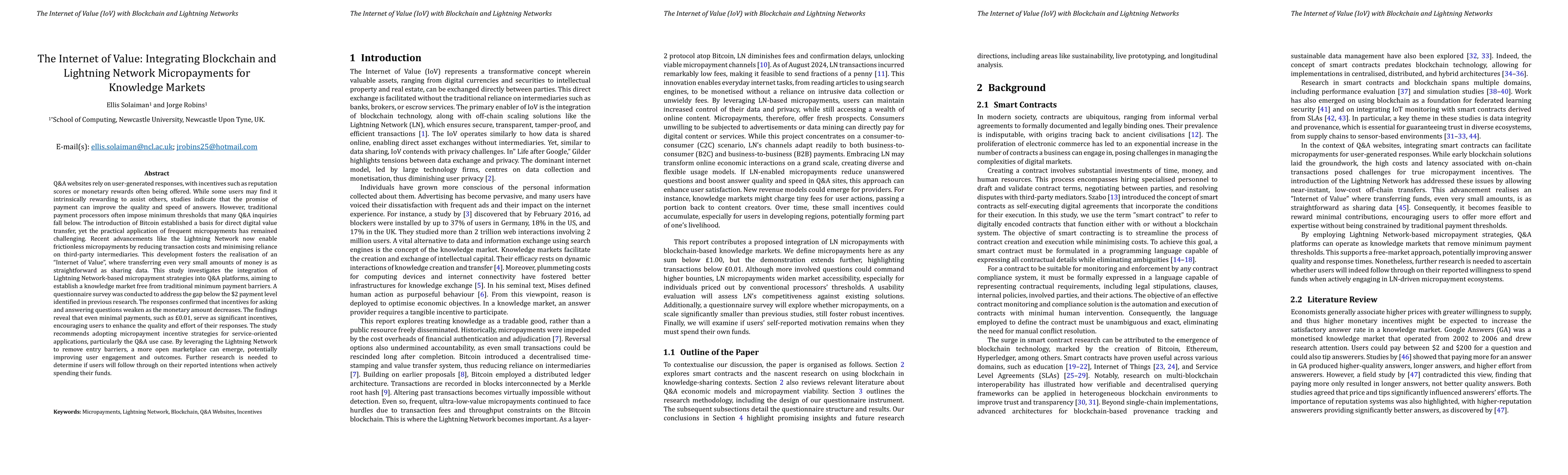 Thumbnail for The Internet of Value: Integrating Blockchain and Lightning Network
  Micropayments for Knowledge Markets