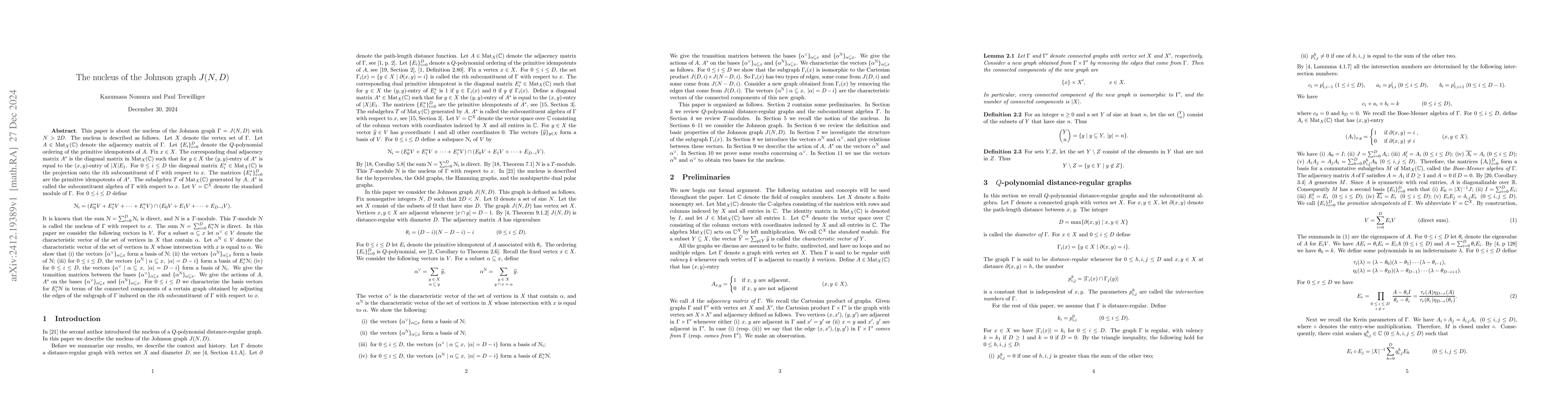 Thumbnail for The nucleus of the Johnson graph $J(N,D)$