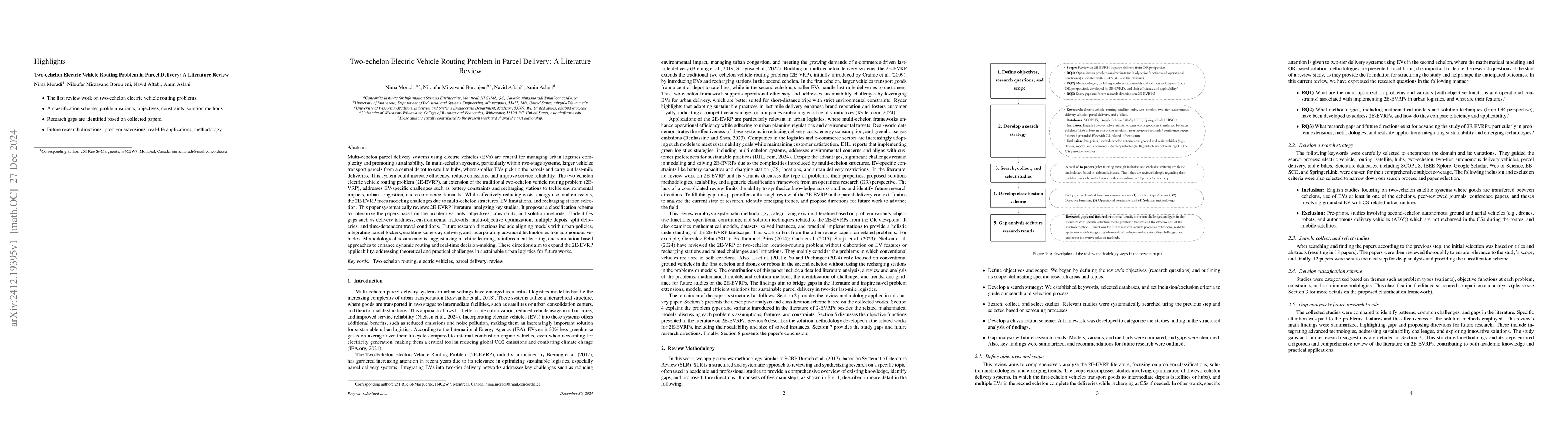 Thumbnail for Two-echelon Electric Vehicle Routing Problem in Parcel Delivery: A
  Literature Review