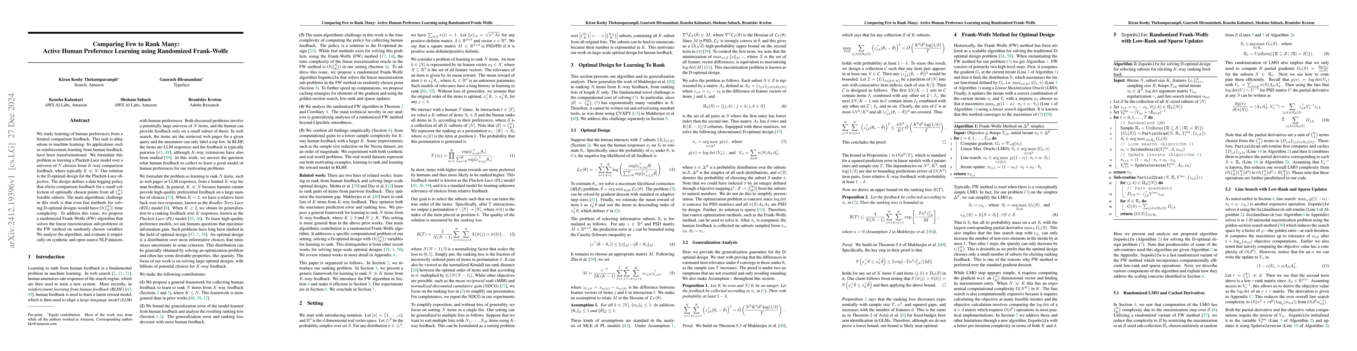 Thumbnail for Comparing Few to Rank Many: Active Human Preference Learning using
  Randomized Frank-Wolfe