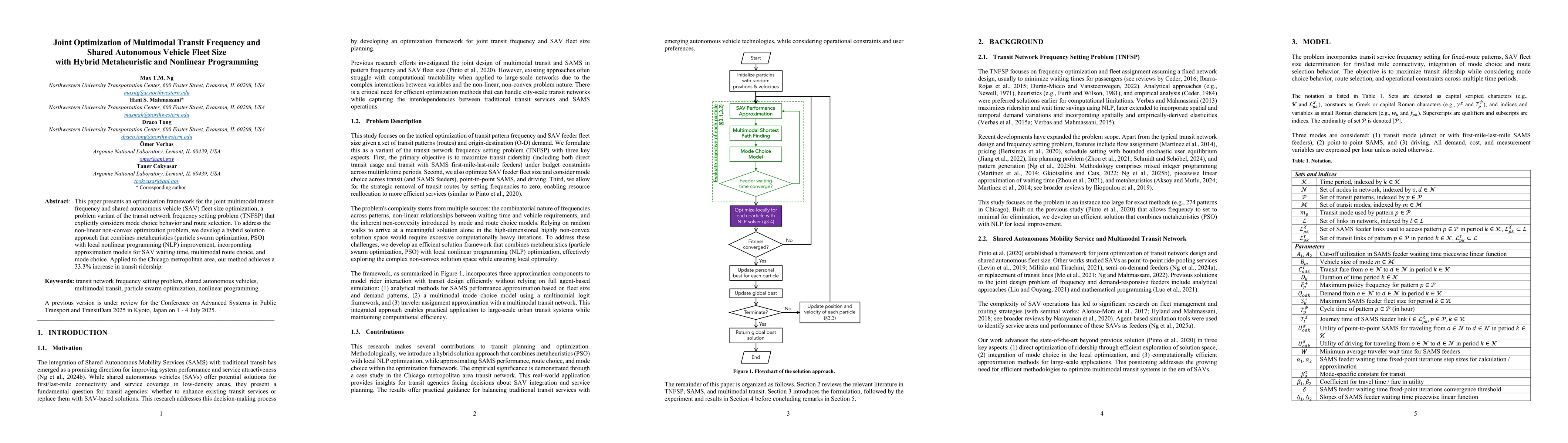 Thumbnail for Joint Optimization of Multimodal Transit Frequency and Shared Autonomous
  Vehicle Fleet Size with Hybrid Metaheuristic and Nonlinear Programming