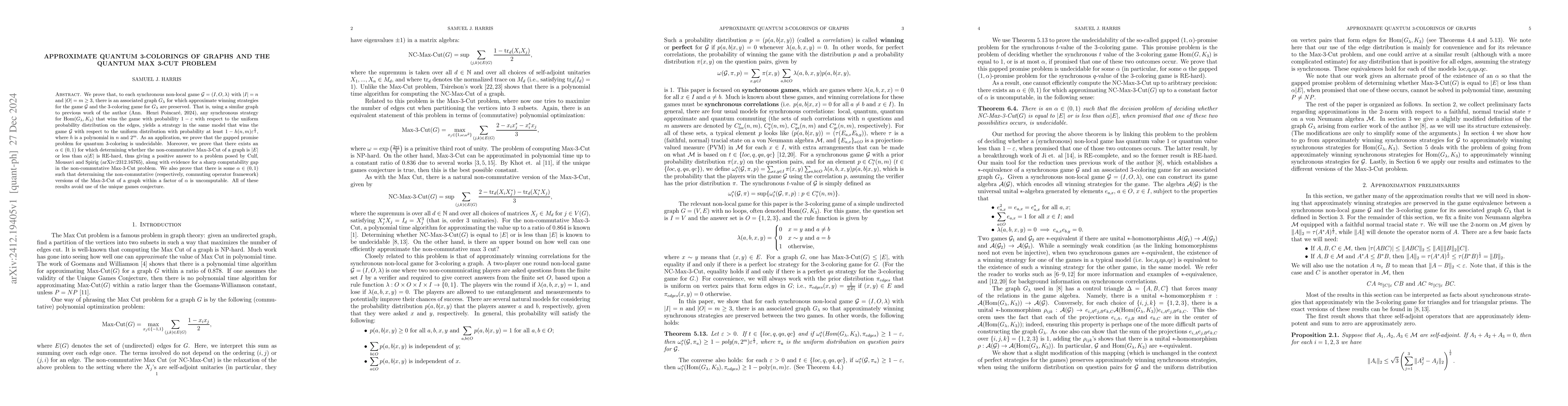 Thumbnail for Approximate quantum 3-colorings of graphs and the quantum Max 3-Cut
  problem