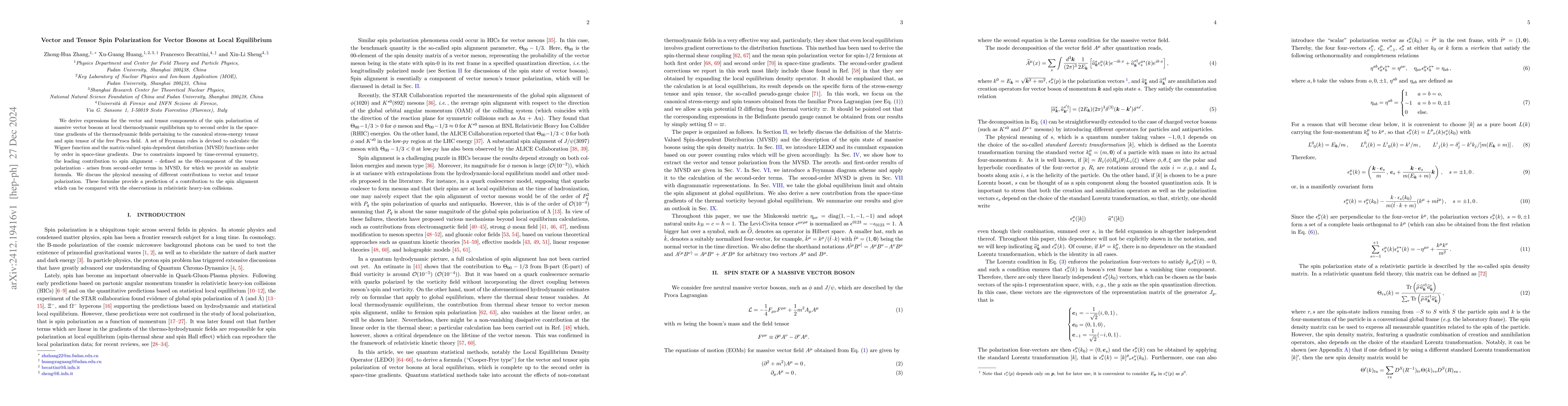 Thumbnail for Vector and Tensor Spin Polarization for Vector Bosons at Local
  Equilibrium